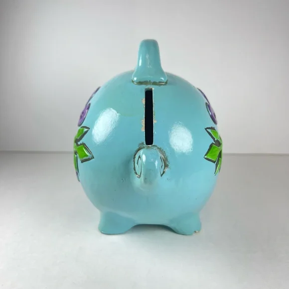 Vintage blue chalkware Piggy Bank - Picture 4 of 8